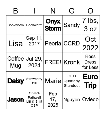 In Honor of Lisa! Bingo Card