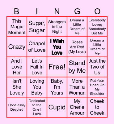 Love Song Bingo Card