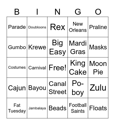Mardi Gras Bingo Card