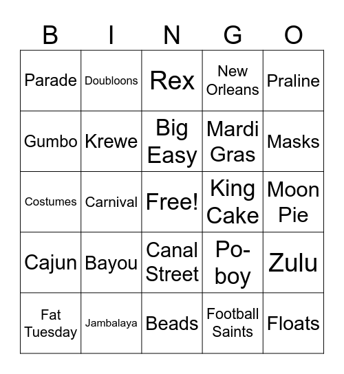 Mardi Gras Bingo Card