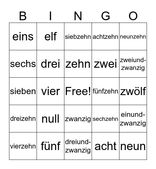 Zahlen (0-23) Bingo Card