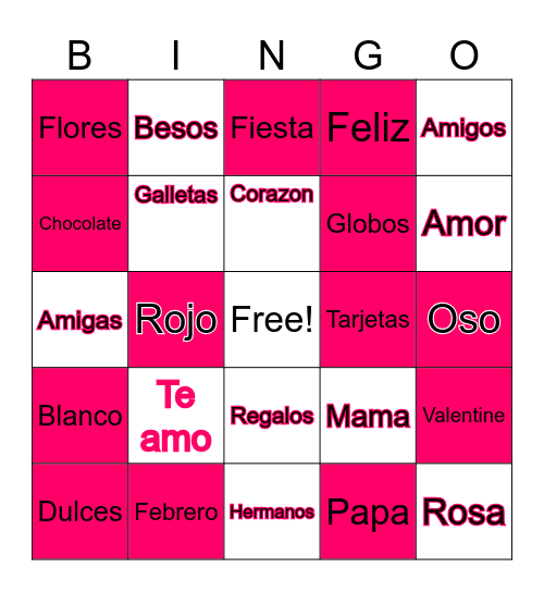Feliz dia de San Valentine Bingo Card