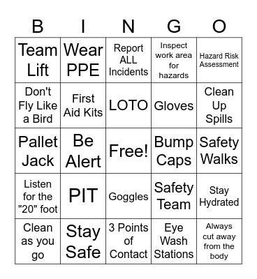 Safety Bingo Card