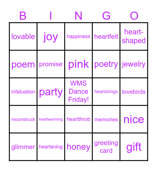 G-P Valentine Bingo Card
