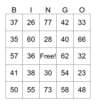 Place Value Bingo Card