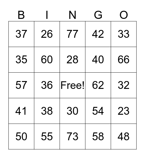 Place Value Bingo Card