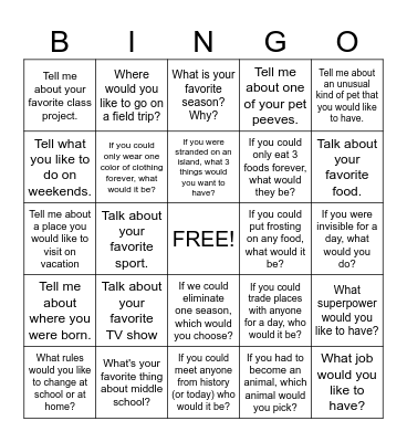 Conversation BINGO! Bingo Card