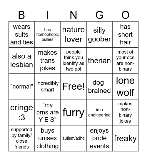 non binary bingo Card