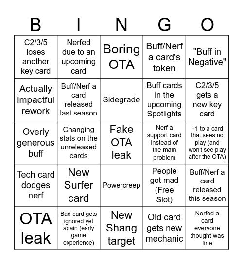 OTA Bingo Card