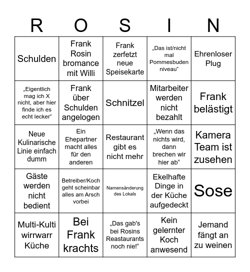 Frank Rosin Bingo Card