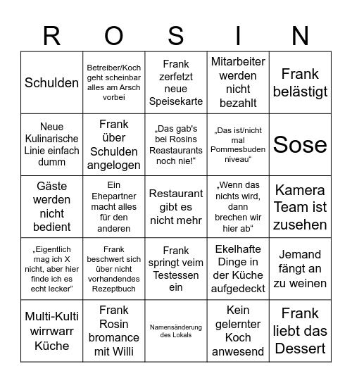 Frank Rosin Bingo Card