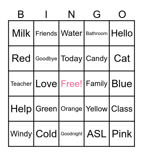 ASL Bingo Card