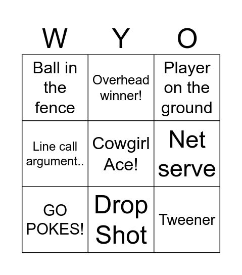 Wyoming Tennis Bingo Card