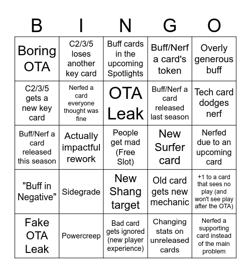 OTA Bingo Card