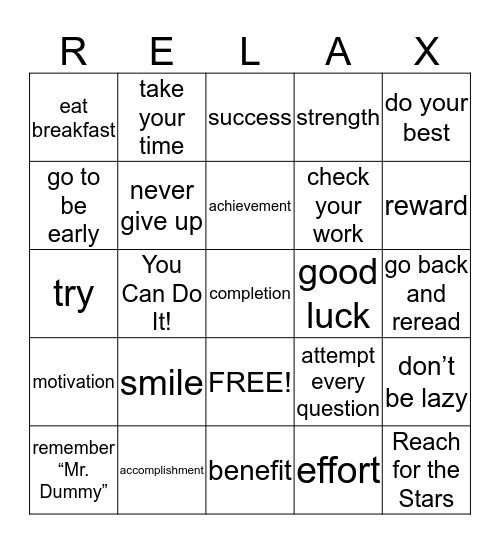 You Can Do It! Bingo Card