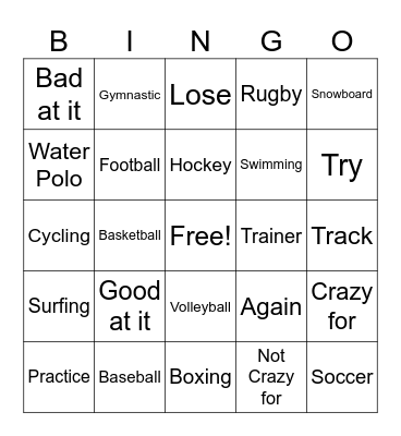 Sports Bingo Card