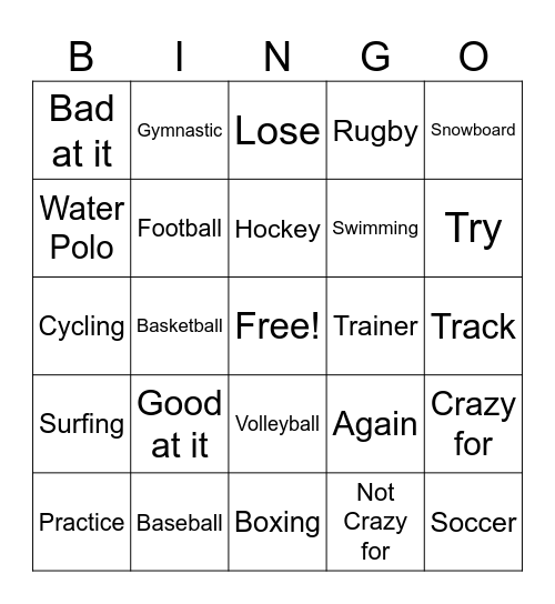 Sports Bingo Card
