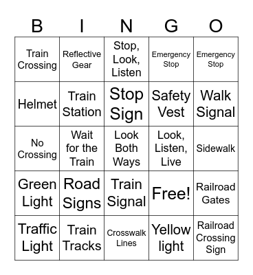 Pedestrian/Train Safety  Bingo Card