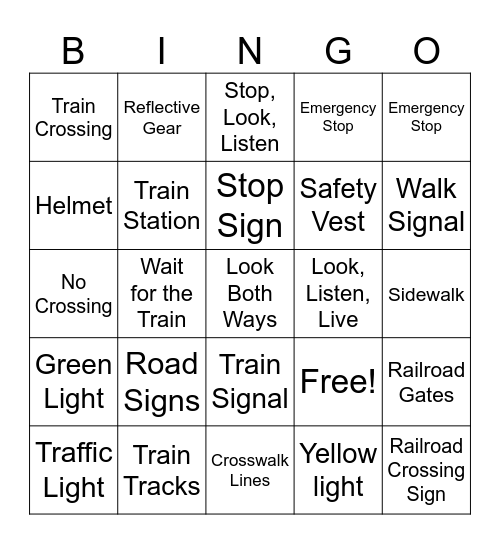 Pedestrian/Train Safety  Bingo Card
