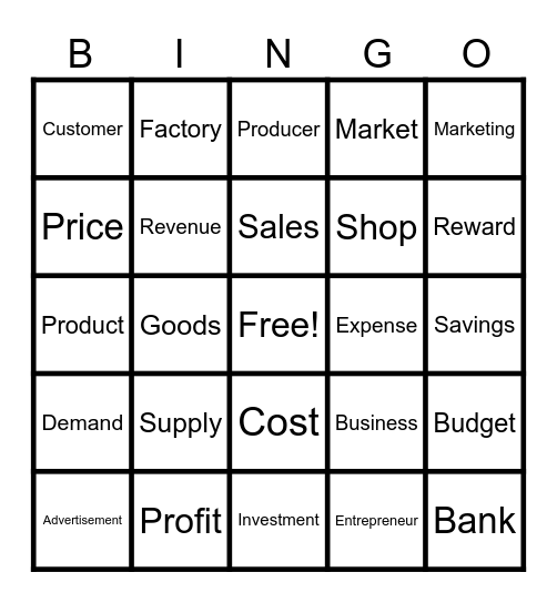 Business Studies Bingo Card