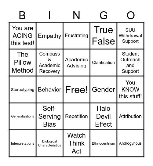 Chapter 4 Bingo Card