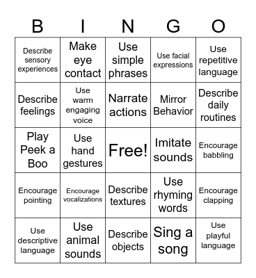 Infant Bingo Card