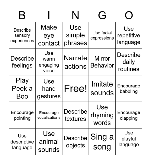 Infant Bingo Card