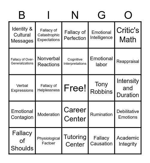 Chapter 5 Bingo Card