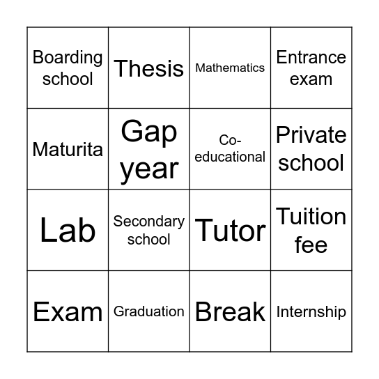Education Bingo Card