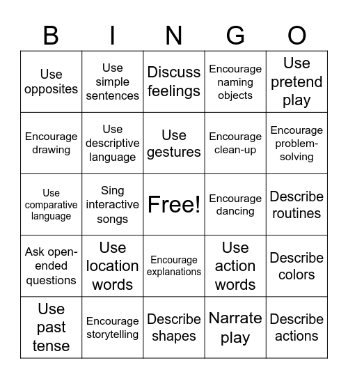 PreK Bingo Card