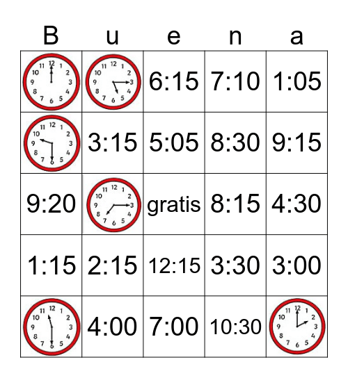 La hora Bingo Card