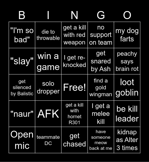 Apex Bingo! Bingo Card