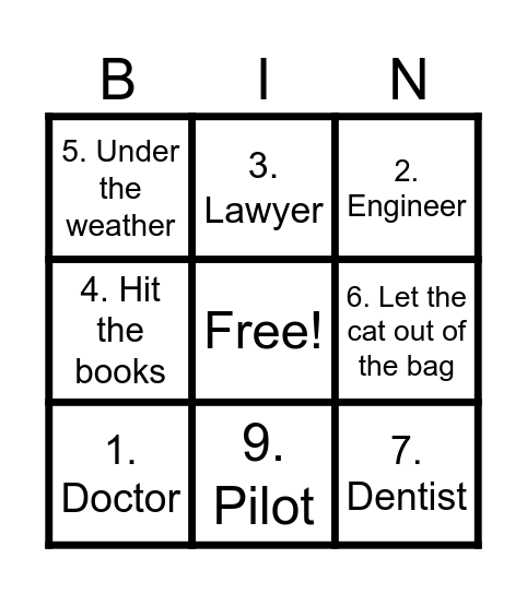 Professions + Idioms Bingo Card