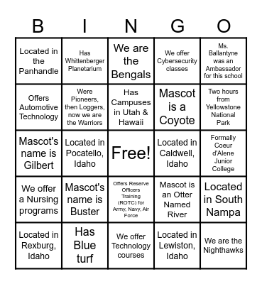 College Fair Bingo Card
