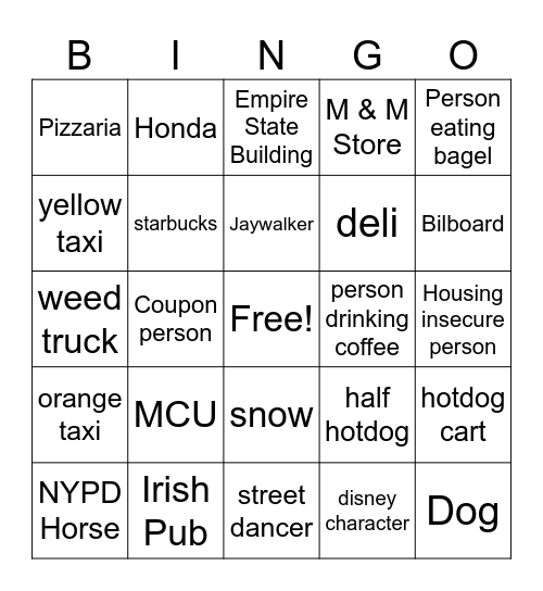 NYC BINGO Card