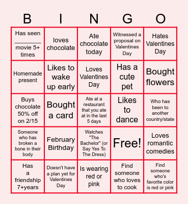Virtual Valentine's Day Bingo Card