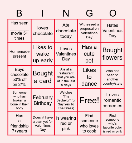Virtual Valentine's Day Bingo Card