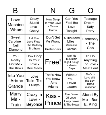 ❤️Love Song Bingo❤️ Bingo Card