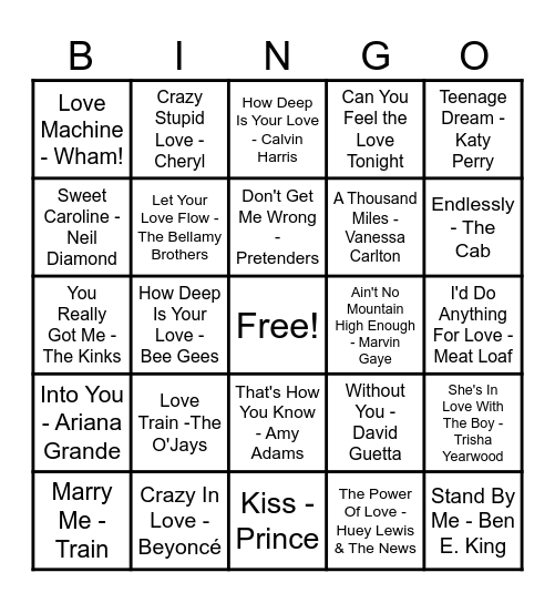 ❤️Love Song Bingo❤️ Bingo Card