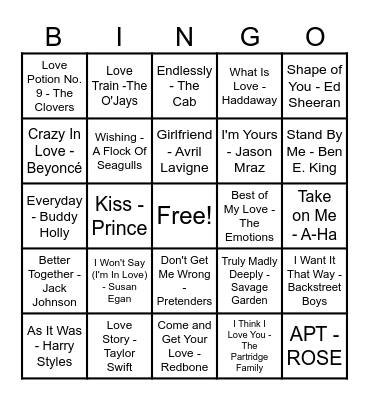 ❤️Love Song Bingo❤️ Bingo Card