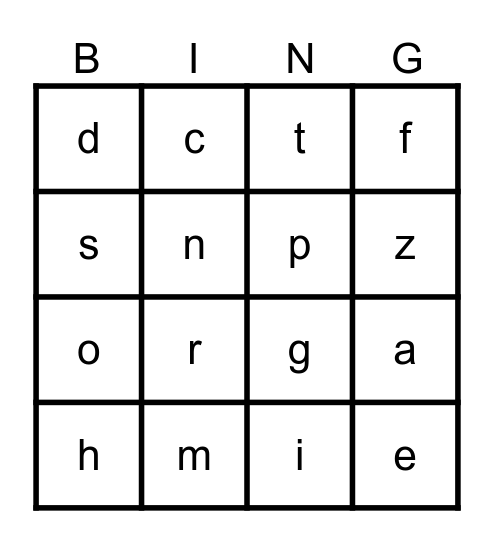 Letter Names and Sounds Bingo Card
