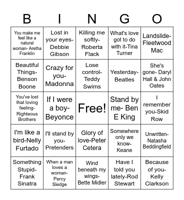SP19 Sappy Songs! Bingo Card