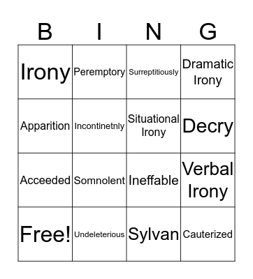 Vocabulary 3 Bingo Card