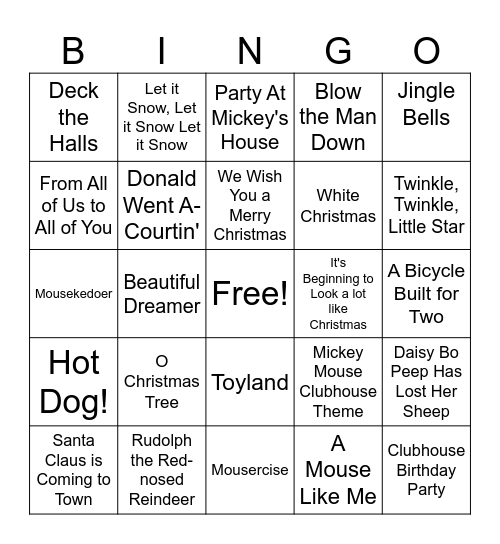 Mickey Mouse Bingo Card