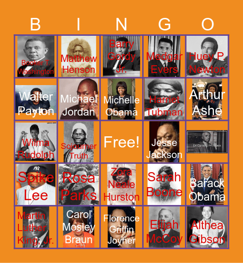 "Say My Name" - Famous Black People Bingo Card