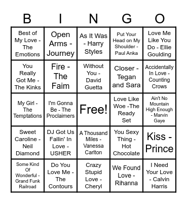 ❤️Love Song Bingo❤️ Bingo Card
