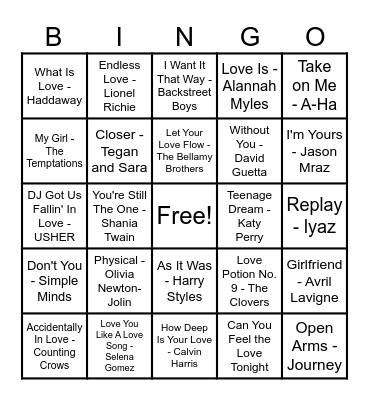 ❤️Love Song Bingo❤️ Bingo Card