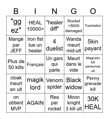 Marvel Rival Bingo Card