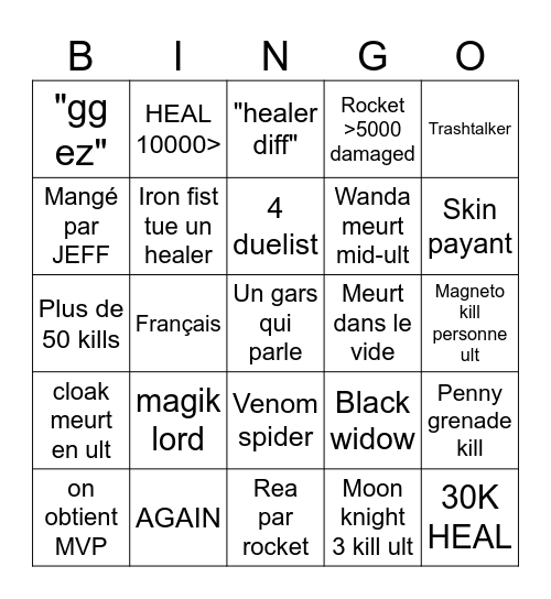 Marvel Rival Bingo Card