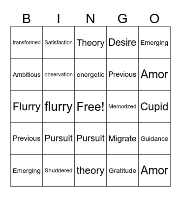Vocab Bingo! Bingo Card